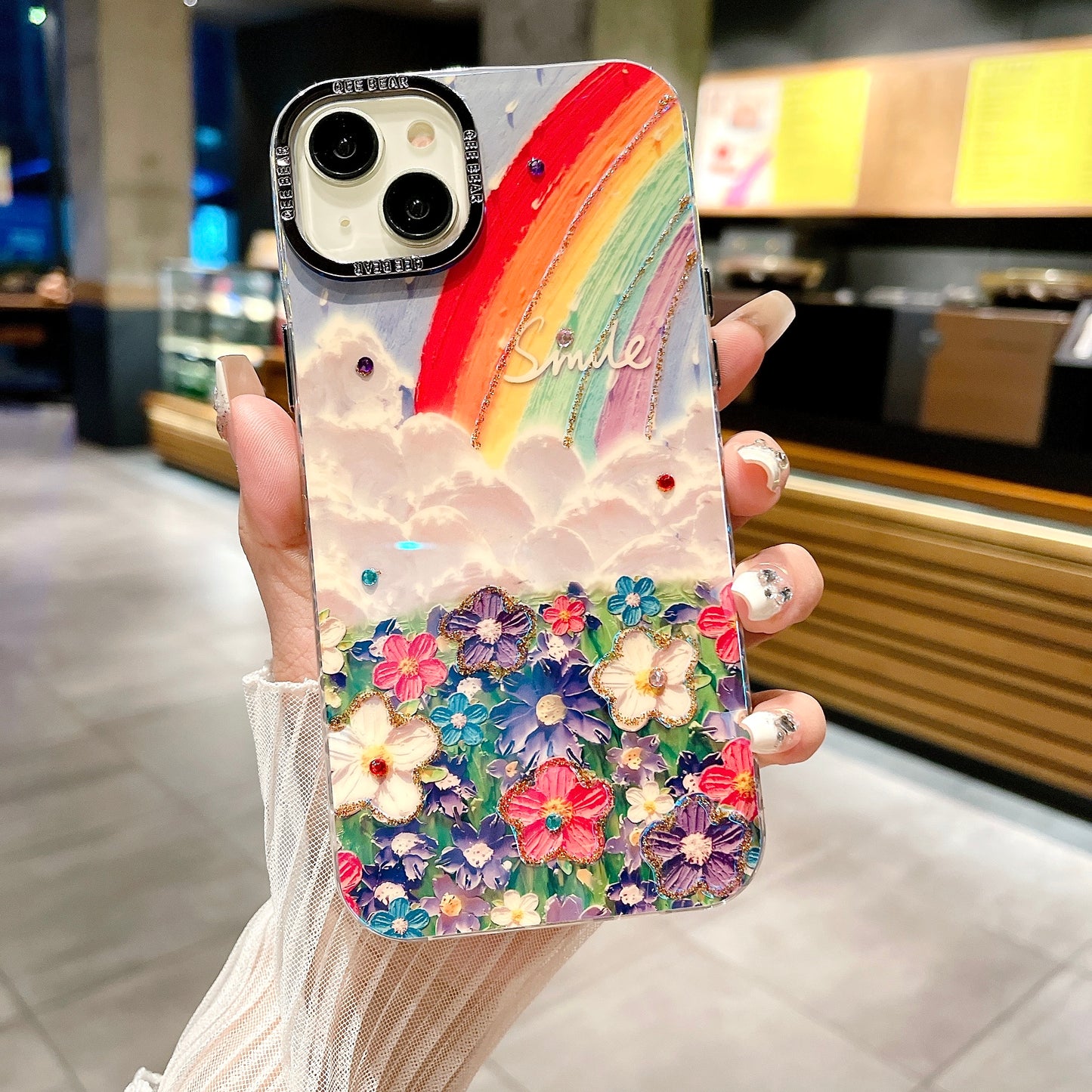 Apple iPhone Series 3D Hot Trending Rhinestone Flowers case - Pattern 9