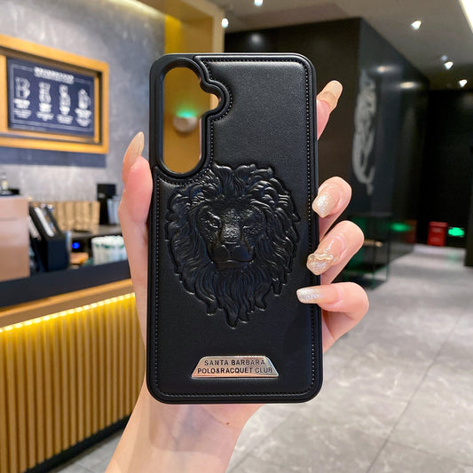 Samsung S23 5G Branded Premium Lion Face Leather Back Case - Black
