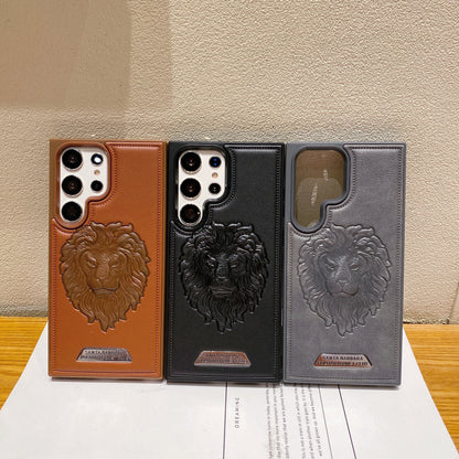 Samsung S23 Ultra 5G Branded Premium Lion Face Leather Back Case - Black