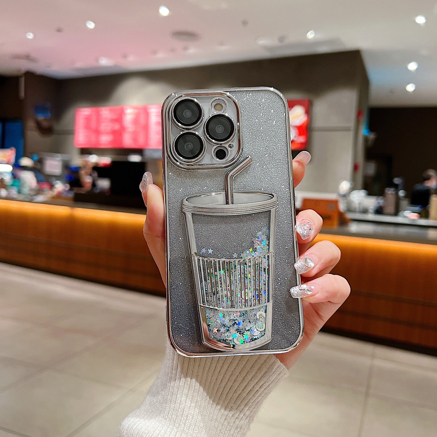 Apple iPhone 12/12 pro Luxury Colurfull Cup Glitter Back Case Cover - Silver