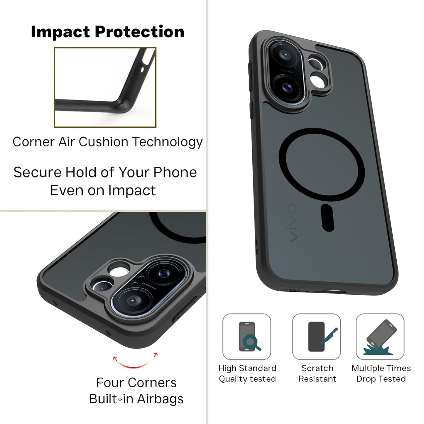 Vivo X200 FE 5G Magsafe Printed Smoke Black Matte Back Case and cover(Black)